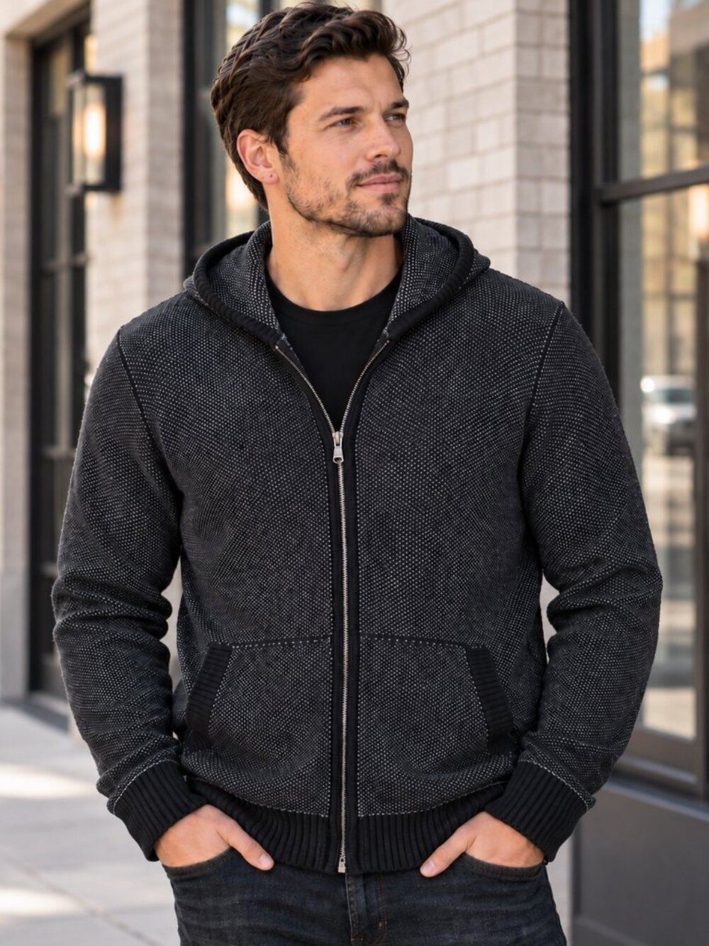 Rock & Republic Zip Up Hoodie Mens Size 2XL Black Cotton Sweatshirt Streetwear